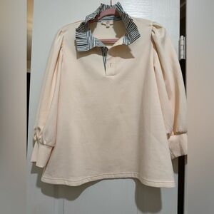 Entro Womens Cream Shirt with Striped Collar